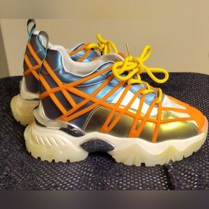 Colorful Chunky Sneakers with Orange and Yellow Accents